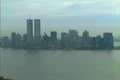 Aerial view of Manhattan with Ellis Island and the twin towers Footage