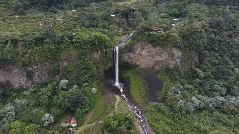 Aerial View of Manto de la Novia Waterfall in Ecuador Stock Footage 336795399