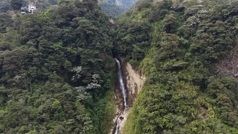 Aerial View of Manto de la Novia Waterfall in Ecuador Stock Footage 336795422