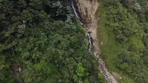 Aerial View of Manto de la Novia Waterfall in Ecuador Stock Footage 336795430