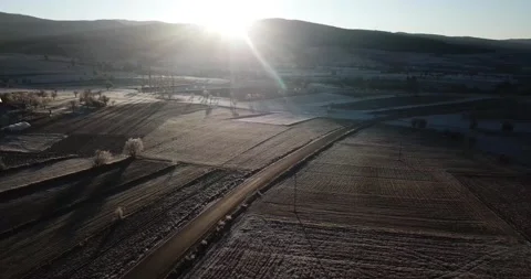 Aerial view of many fields during winter morning Stock Footage 143939278
