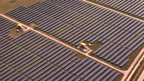 Aerial view of many solar panel rows in renewable energy field Stock Footage 309182956