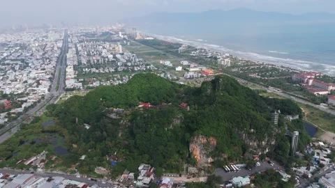 Aerial view of Marble Mountain in Da Nang city in Vietnam Stock Footage 323342154