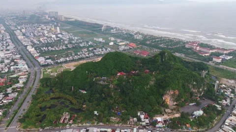 Aerial view of Marble Mountain in Da Nang city in Vietnam Stock Footage 323342155