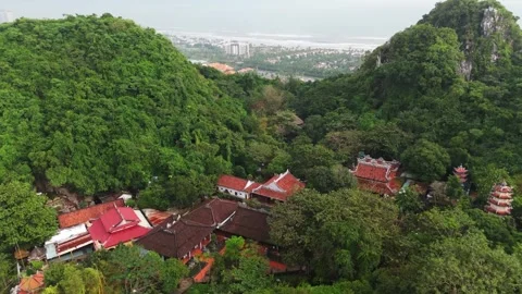 Aerial view of Marble Mountain in Da Nang city in Vietnam Stock Footage 323342156