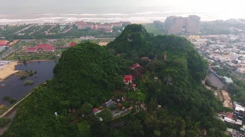 Aerial view of Marble Mountain in Da Nang city in Vietnam Stock Footage 323342164