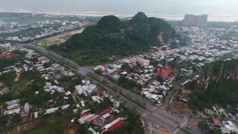 Aerial view of Marble Mountain in Da Nang city in Vietnam Stock Footage 323342165