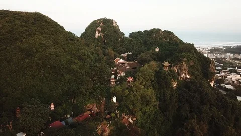 Aerial view of the Marble Mountains, Da Nang, Vietnam Stock Footage 92355022