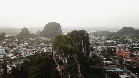 Aerial view of the Marble Mountains, Da Nang, Vietnam Stock Footage 92355154