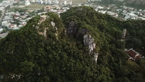 Aerial view of the Marble Mountains, Da Nang, Vietnam Stock Footage 92355183