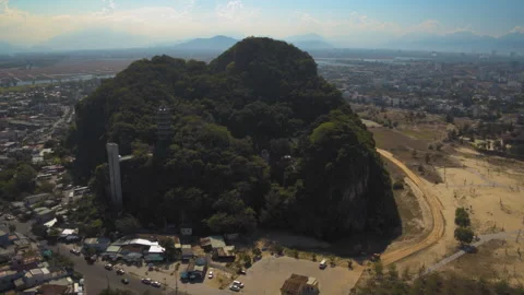 Aerial view of marble mountains in da nang vietnam Stock Footage 329480477