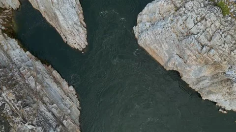 Aerial View of Marble Rocks at Bhedaghat, Jabalpur, Madhya Pradesh Stock Footage 340751221