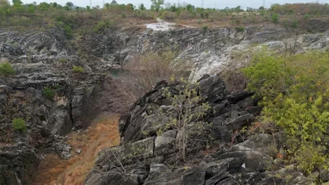 Aerial View of Marble Rocks at Bhedaghat, Jabalpur, Madhya Pradesh Stock Footage 340751382