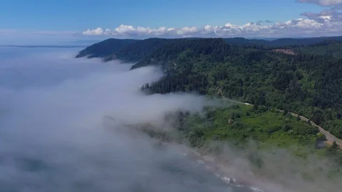 Aerial View of Marine Layer Drifting Onto Northern California Coast Stock Footage 111682884