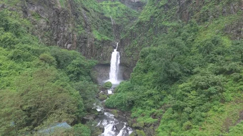 Aerial View of Marleshwar Dhareshwar Waterfall Ratnagiri Maharashtra Stock Footage 345209652
