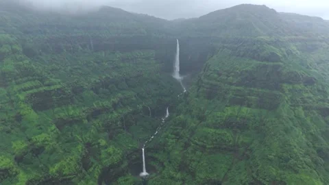 Aerial View of Marleshwar Dhareshwar Waterfall Ratnagiri Maharashtra Stock Footage 345209900