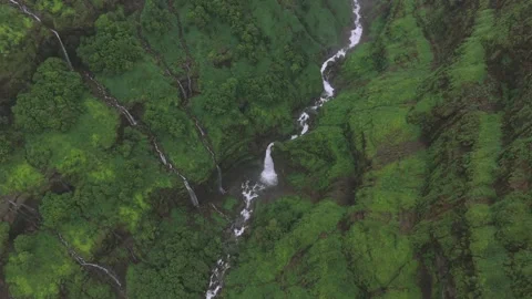 Aerial View of Marleshwar Dhareshwar Waterfall Ratnagiri Maharashtra Stock Footage 345209951