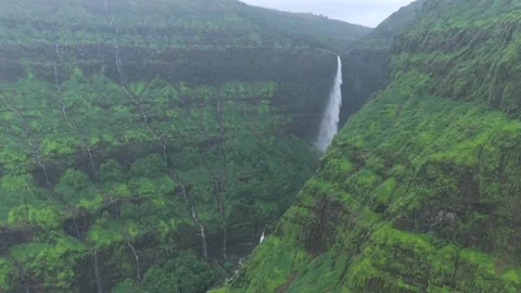 Aerial View of Marleshwar Dhareshwar Waterfall Ratnagiri Maharashtra Stock Footage 345209968
