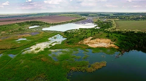 Aerial view of marshy river in the forest Stock Footage 63371138