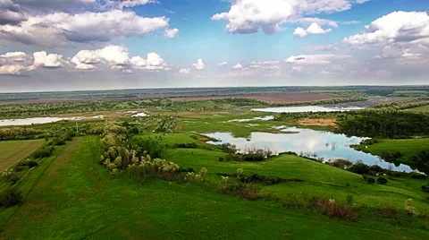 Aerial view of marshy river in the forest Stock Footage 63371843