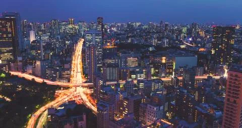 Aerial view of a massive city intersection Stock Photos