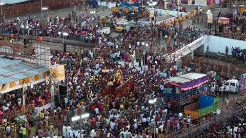 Aerial View of Massive Crowd During Azhagar Festival Stock Footage 331063998