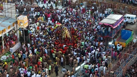 Aerial View of Massive Crowd During Azhagar Festival Stock Footage 331064028