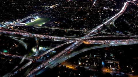 Aerial view of a massive highway intersection in Los Angeles 動画素材 102906652