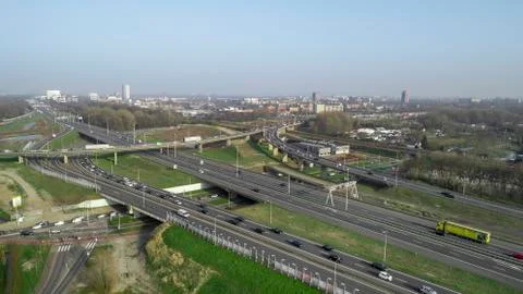Aerial view of a massive highway intersection in Rotterdam, The Netherlands Stock Photos