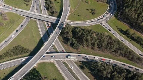 Aerial view of a massive highway intersection Stock Photos