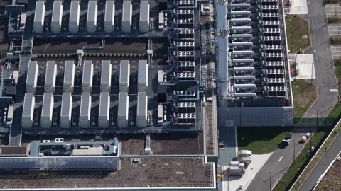 Aerial view of massive hyperscale data center in Dietzenbach Germany Stock-Footage 347476283
