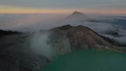Aerial view of the massive Ijen Volcano in East Java, Indonesia at sunrise Stock Footage 206880959