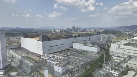 Aerial view of a massive industrial complex and semiconductor factory Stock Footage 337021607