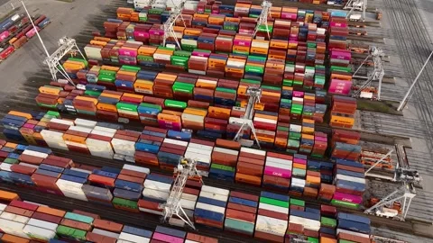 Aerial view of a massive intermodal cont... | Stock Video | Pond5