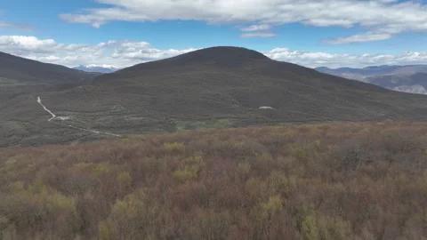 Aerial view of a massive mountain covered in dense leafless forest during spring Video stock 332664317