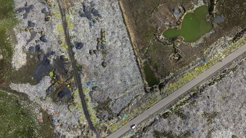 Aerial View of Massive Open Garbage Dump Stock Footage 345412933