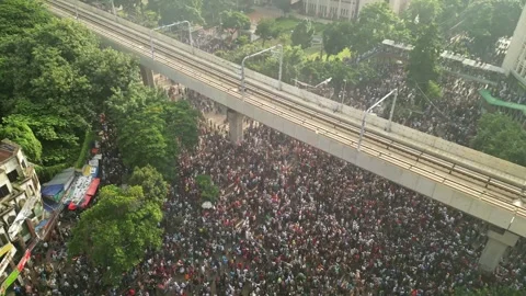Aerial View Massive Public Movement as PM Hasina Departs – August 05, 2024 Stock Footage 311881104