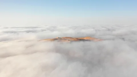 Aerial view of massive sand dunes in thick fog. Stock Footage 126283068