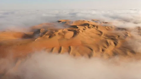 Aerial view of massive sand dunes in thick fog. Stock Footage 126283077