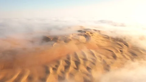 Aerial view of massive sand dunes in thick fog. Stock Footage 126283208