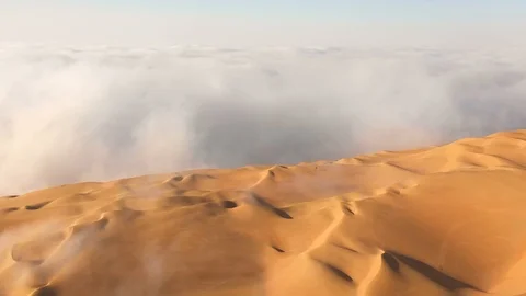 Aerial view of massive sand dunes in thick fog. Stock Footage 126283260