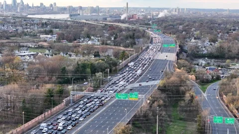 Aerial View of a Massive Traffic Jam Stock Footage 274463576