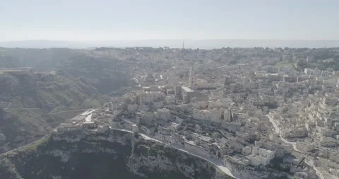 Aerial view of Matera 4K. View of Murzia Materana and the paleolithic caves. Stock Footage 233993540
