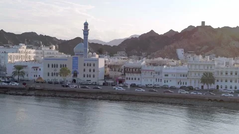 Aerial View of Matrah Mosque in the Cornich, Pan Movement Stock Footage 202174449