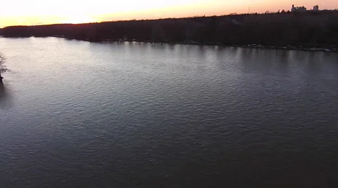Aerial View of Maumee River at Sunset Stock Footage 48906493