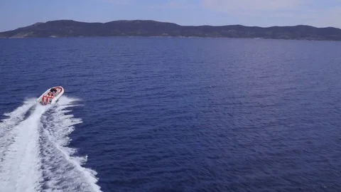 Aerial view of a maxi rib navigating fast. Stock Footage 82275242