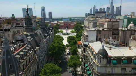 Aerial view of May Square and Casa Rosada, Casa de Gobierno - Office of Stock Footage 104576829