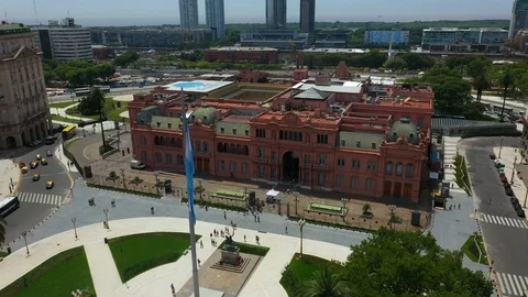 Aerial view of May Square and Casa Rosada, Casa de Gobierno - Office of Stock Footage 104577480