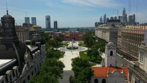 Aerial view of May Square and Casa Rosada, Casa de Gobierno - Office of Stock-Footage 104577490
