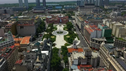 Aerial view of May Square and Casa Rosada, Casa de Gobierno - Office of Stock Footage 104578473